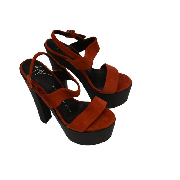 Women's Designer Giuseppe Zanotti Red Suede Platform Chunky High Heel Size 37/7 - Picture 3 of 11